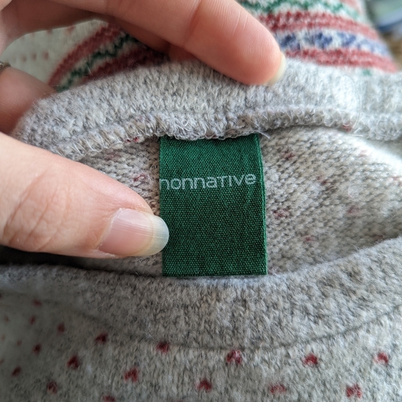 NONNATIVE Men's Gray Green Red 100% Cotton Knit Japanese Crewneck Sweater - Picture 3 of 14